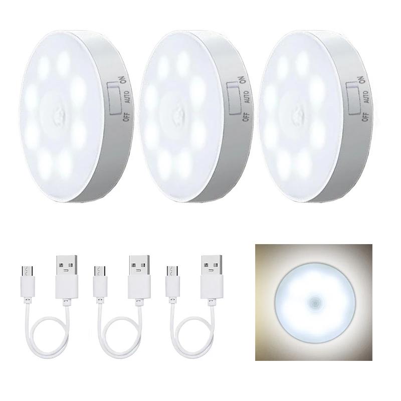 Motion Sensor LED Night Light USB Rechargeable Night Lamp For Kitchen Cabinet Wardrobe Lamp Staircase Wireless Closet Light