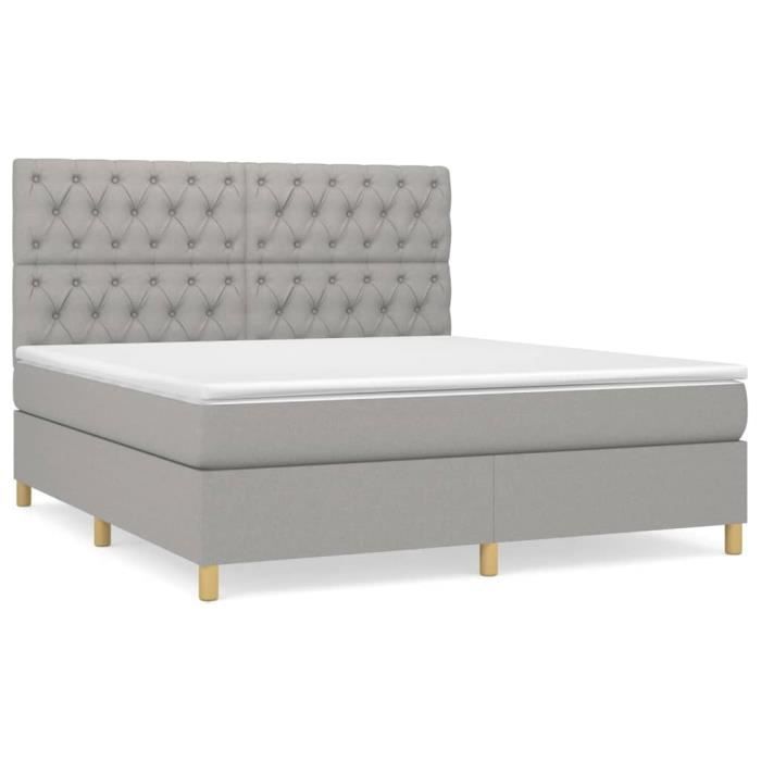 3142585 vidaXL Lit à sommier tapissier avec matelas Gris clair 160x200cm Tissu