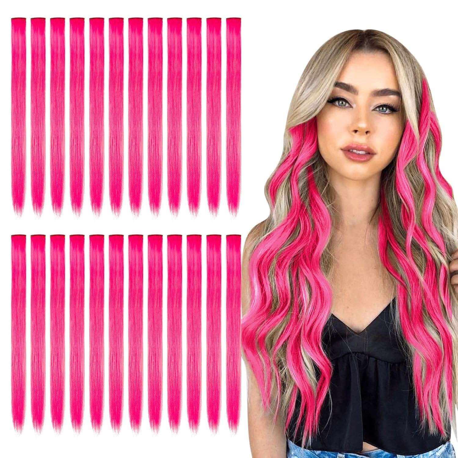 

24PC Colored Clip in Hair Extension Gifts for Girls 22Inch Colorful Hair Accessories Rainbow Hairpieces Birthday for Girls