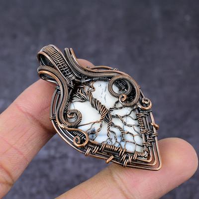 Natural Dendrite Opal Handmade Copper Wire Wrap Tree Of Life Pendant 2.36" U0d24