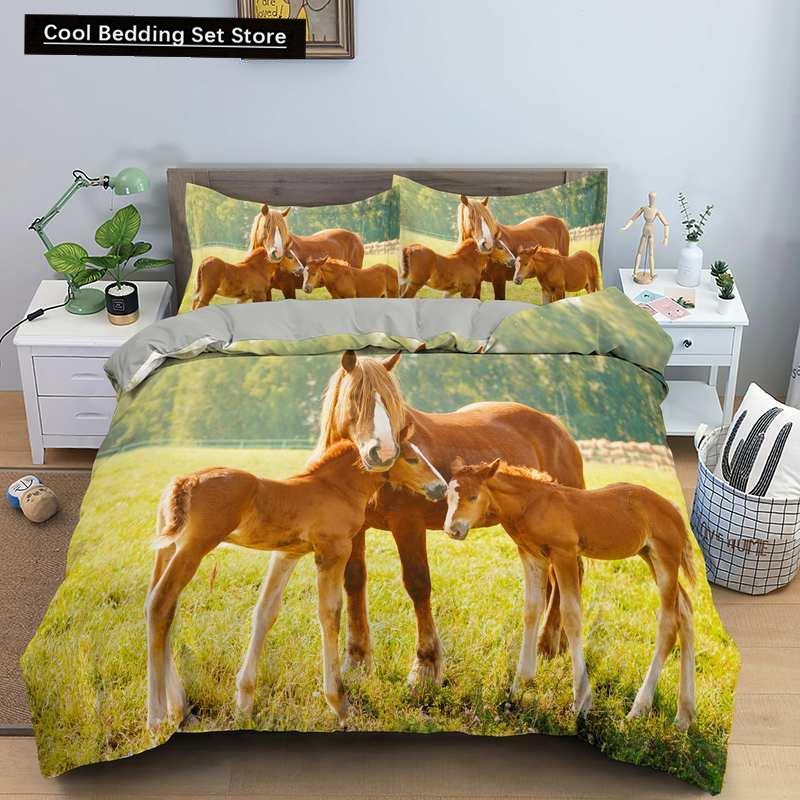 Horse Bedding Sets Single Double Queen King Size Quilt Duvet Cover Set with Pillowcase Animal 2/3pcs Polyester Comforter Cover