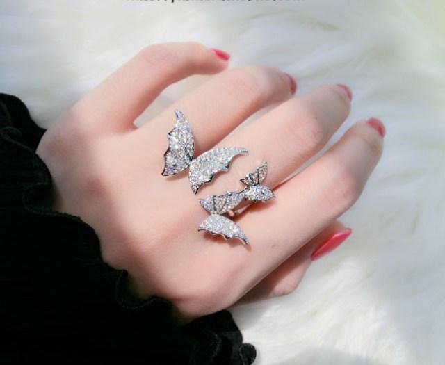New Design Fashion Jewelry Opening High -Grade Copper Inlaid Zircon Butterfly Ring Luxury Shiny Cocktail Party Ring For Women