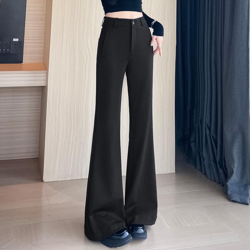 

Женские черные брюки микро-клеш с высокой посадкой - Приталенный маленький повседневный костюм, Коллекция Осень 2025 XXL чёрный