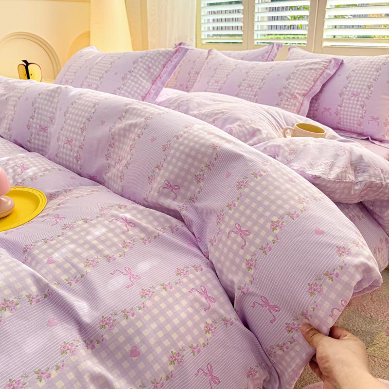 100% Cotton Lavender Print Duvet Cover Set 3-Piece (1 Duvet + 2 Pillowcases) - Breathable & Fade-Resistant, Bedding Set