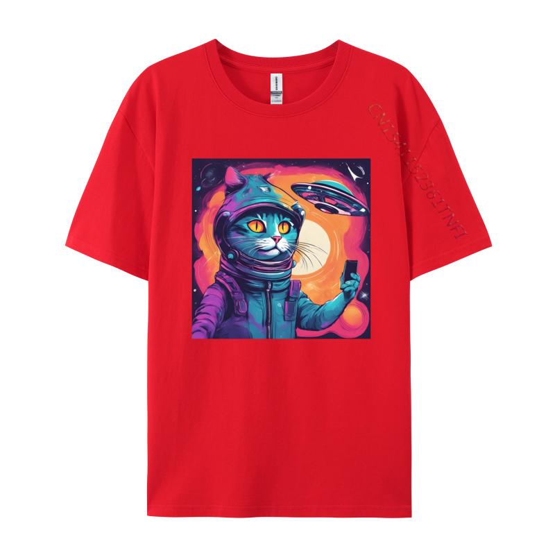 Cat Ufo Selfie Tshirt Kitten Lover Cat Tee Printed Tshirts For Men Cotton T Shirt Cool Faddish Casual