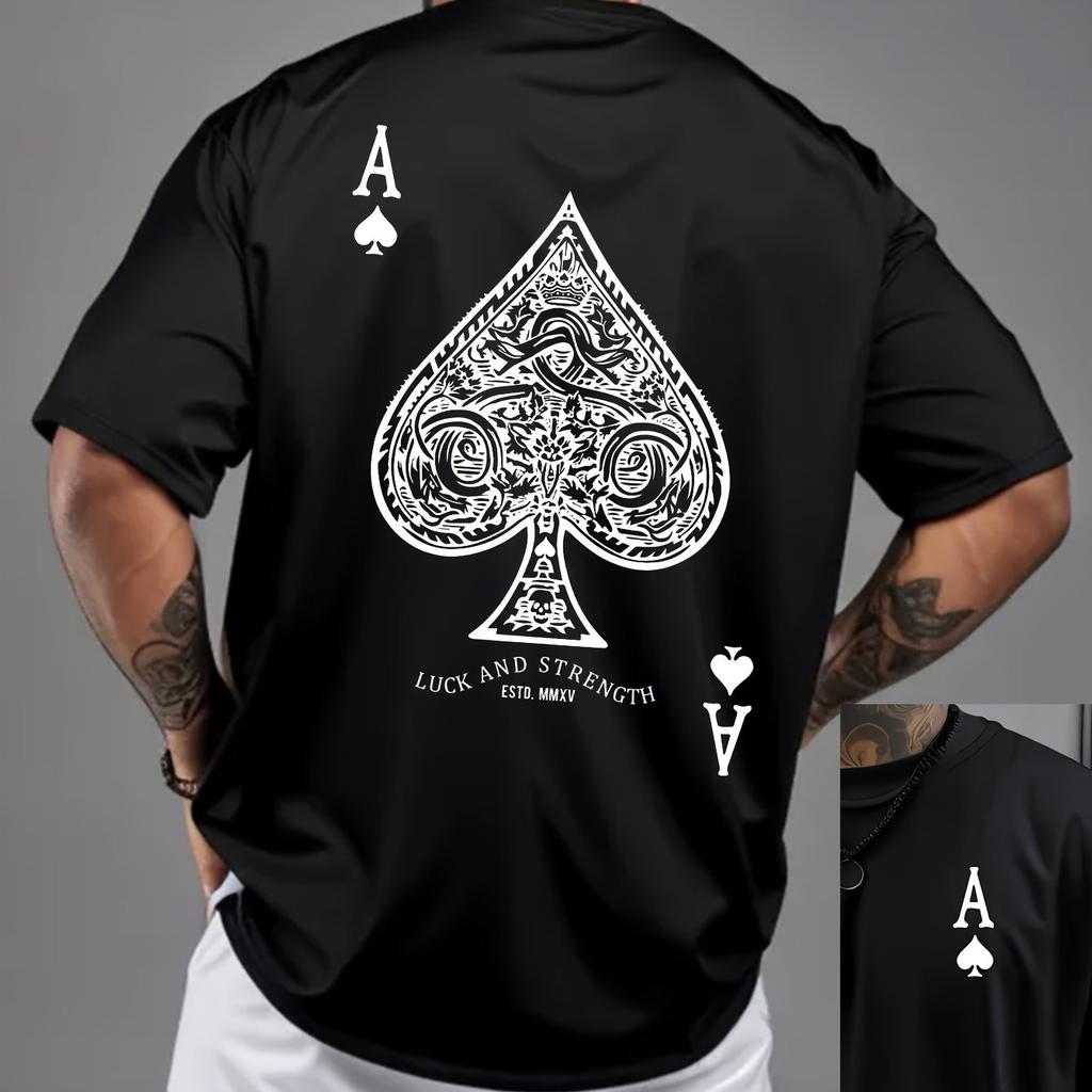 2026 Summer Hot Sale Unisexs Ace Spades Poker Tshirt Luck Strength Print Oversized White Streetwear Casual Tee Tops Highquality