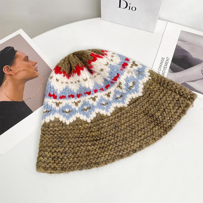 Fair Island Hats for Women's Autumn and Winter Large Head Knitted Caps Retro Balacrafas  Warm Ear Protecting Woolen Caps