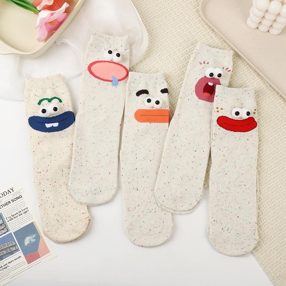 5 Pairs Soft Big Eyes Socks Mid-Calf 3D Eyes Sock Hosiery Funny Expression Socks  Girls