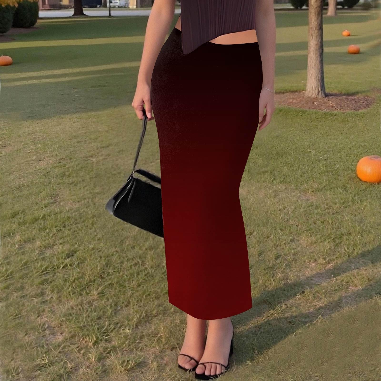 

Женская повседневная модная юбка с разрезом «рыбий хвост» с градиентным принтом, эластичная узкая юбка до середины тела M винный