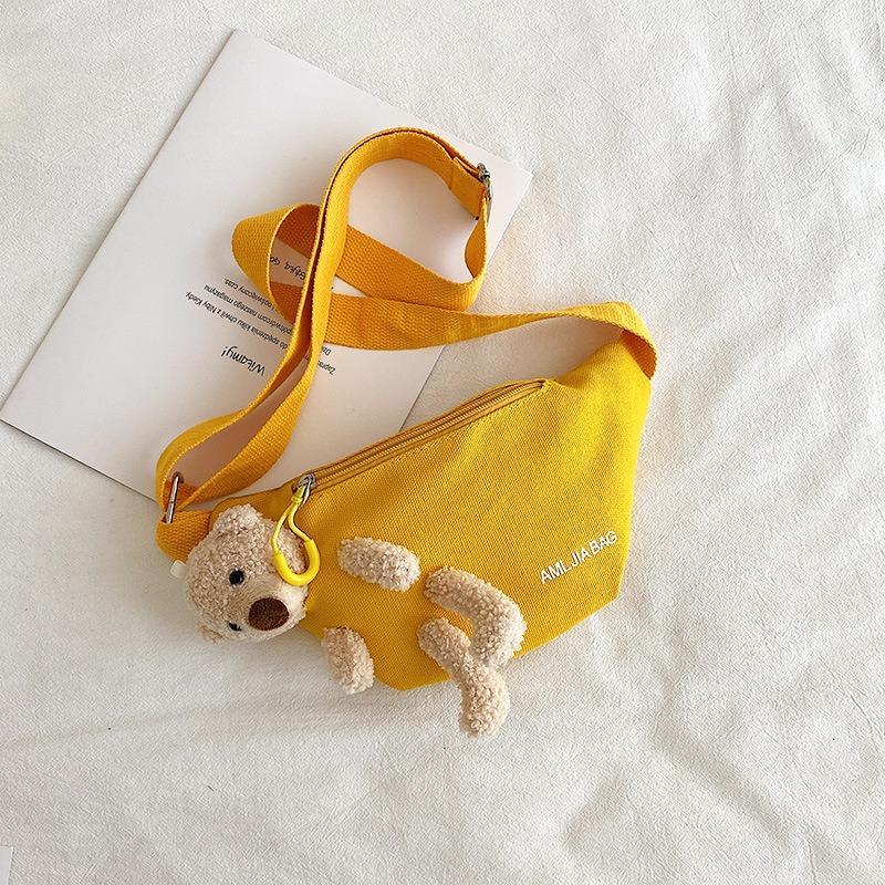 

New trendy student crossbody canvas breast bag women s printed letters cute bear fanny pack жёлтый