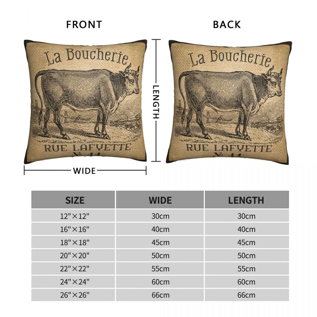 Vaca Publicidad Francesa Funda de Almohada de Arpillera Poliéster Lino Terciopelo Estampado Cremallera Decorativa Funda de Cojín Decorativo Funda de Cojín para Habitación 45x45