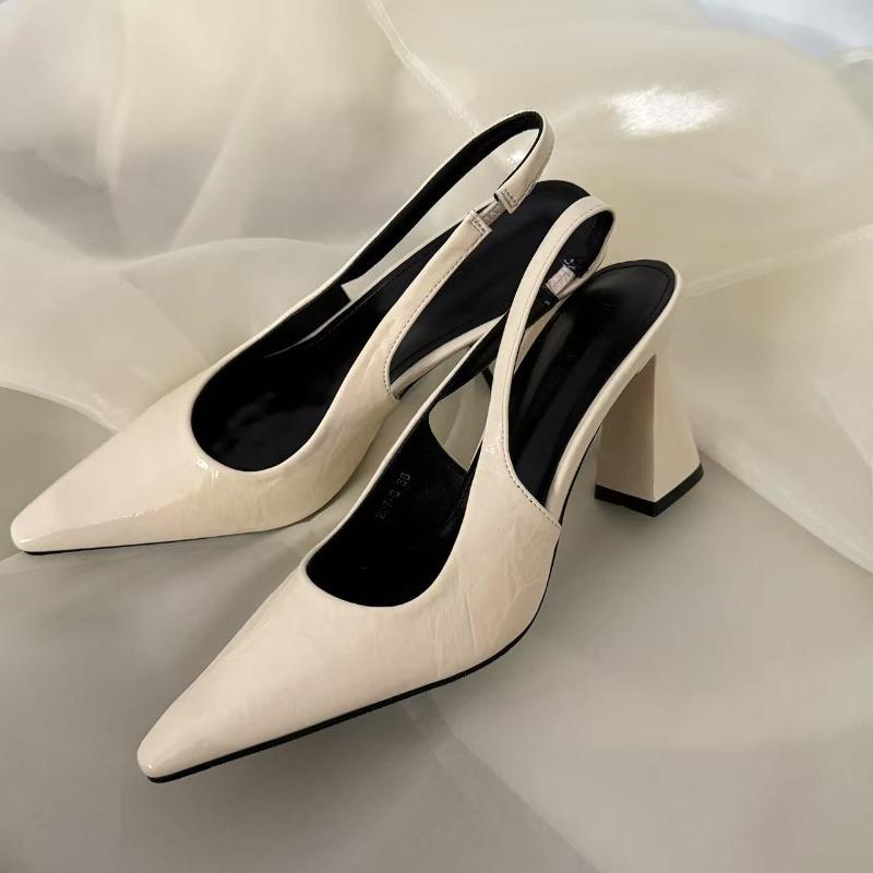 

New Spring and Summer French Pointed Toe High Heels Women s Back Empty Wrapped Head Block Heel Sandals 35