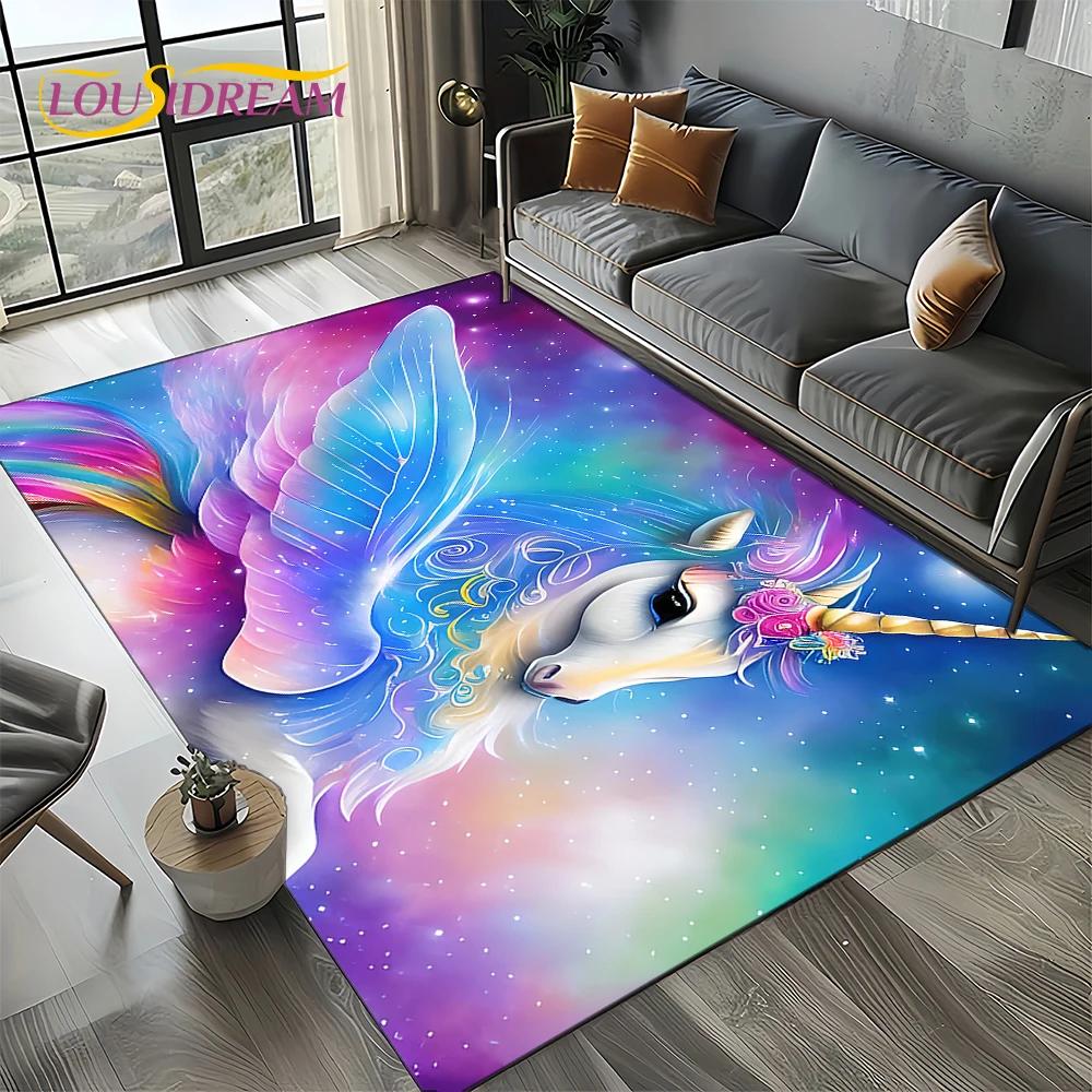 Covor Covoară Stil 27 Unicorn Desen Animat Fată Vis pentru Living Dormitor Decor Acasă Sofă, Covor Zonă Copii Covoraș de Podea Antiderapant Cadou