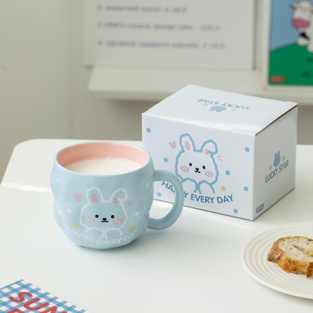Soft and Cute Rabbit Ceramic Cup High looking Mug Couple Home Breakfast Milk Cup Cute Girls Ceramic Water Cup