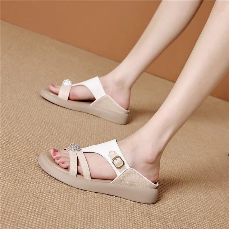 

Color matching platform slippers summer new fashion rhinestone pedal shoes women s flat sandals 40