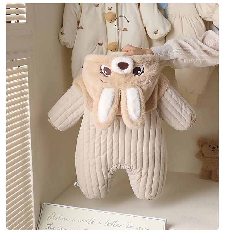 Children's Winter Hooded Rabbit Fleece Onesie - Thick Outdoor Baby Suit