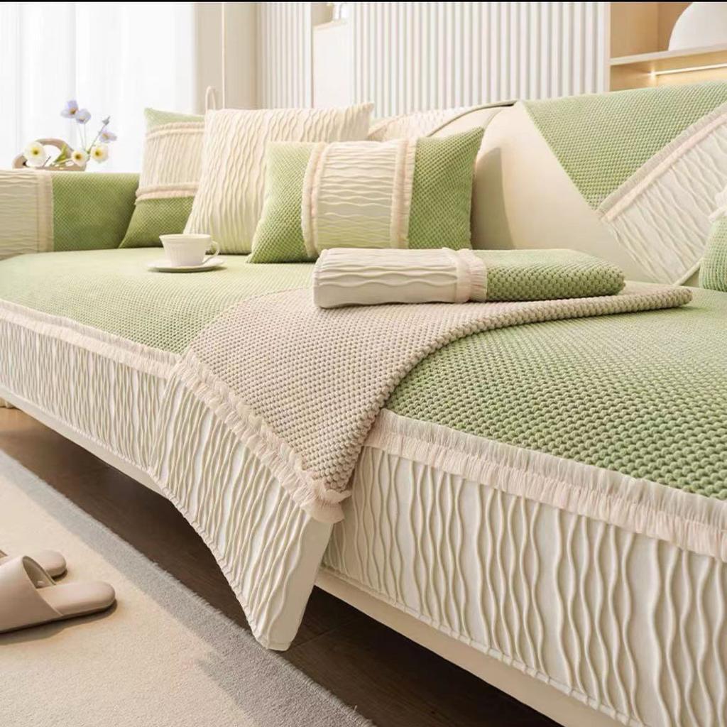 Cream Style Sofa Cushion New Four-season Leather Sofa Cover with Cloth Towel Anti-slip Seat Cushion