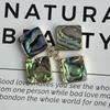 1Pc, Natural Abalone Shell Square Pendant Golden Trim Iridescent Charm for DIY Boho Jewelry Making Necklace & Earrings, 14mm Crafts Gifts