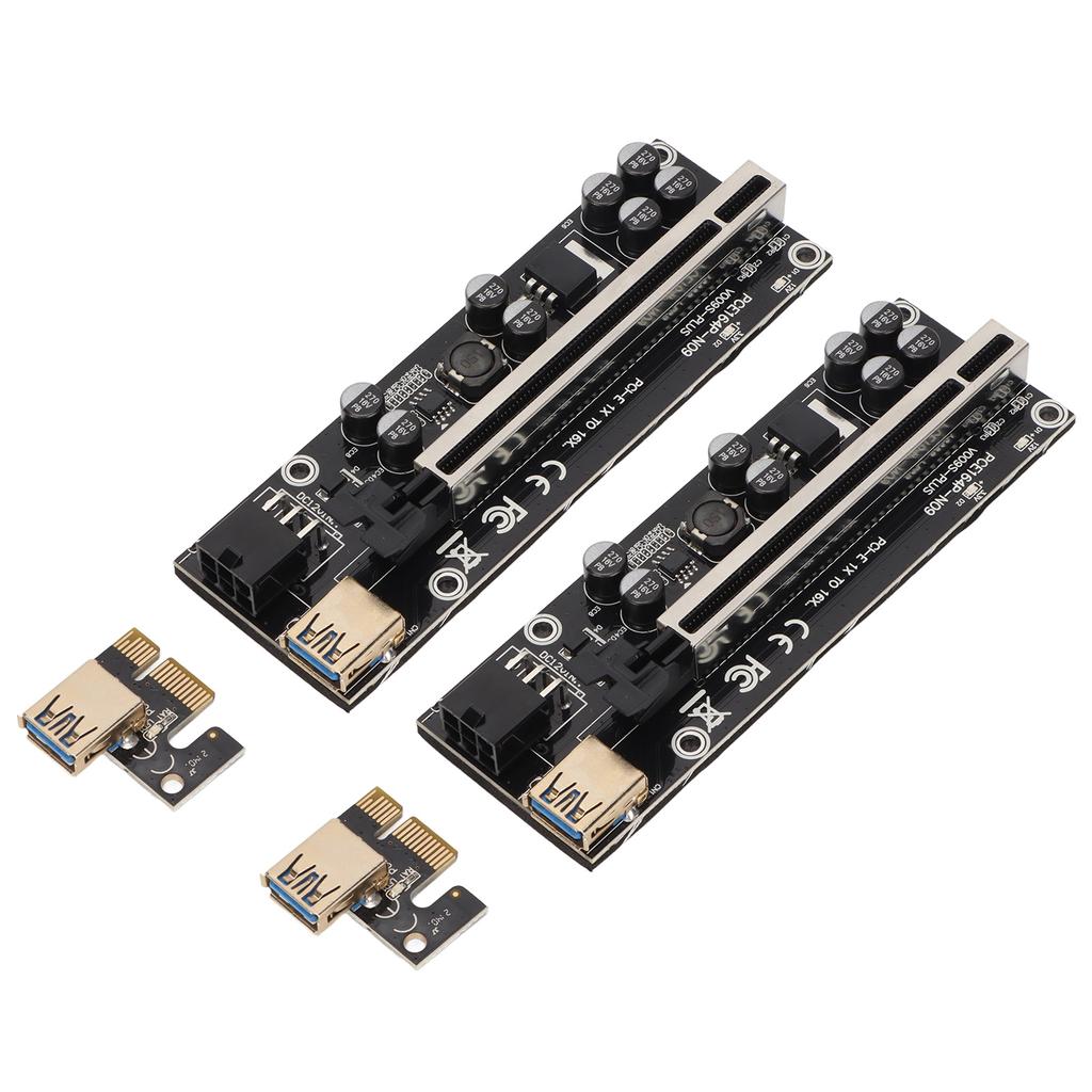 2Pcs PCIE 1X to 16X Riser Card Good Contact Stable Signal Good Fixability 8 Capacitors 6PIN Riser Card for Win for OS X