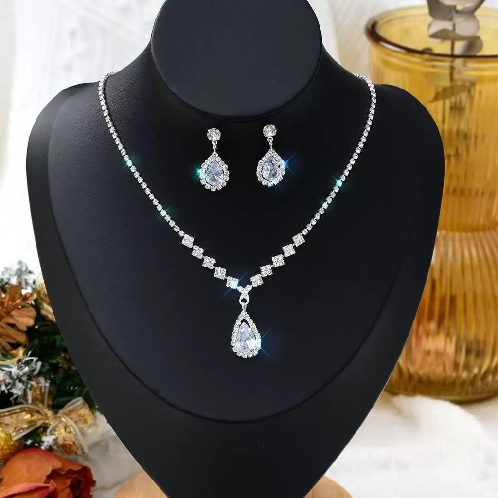 Sparkling Diamond Necklace and Earrings Set for Bride - Elegant Wedding and Evening Jewelry
