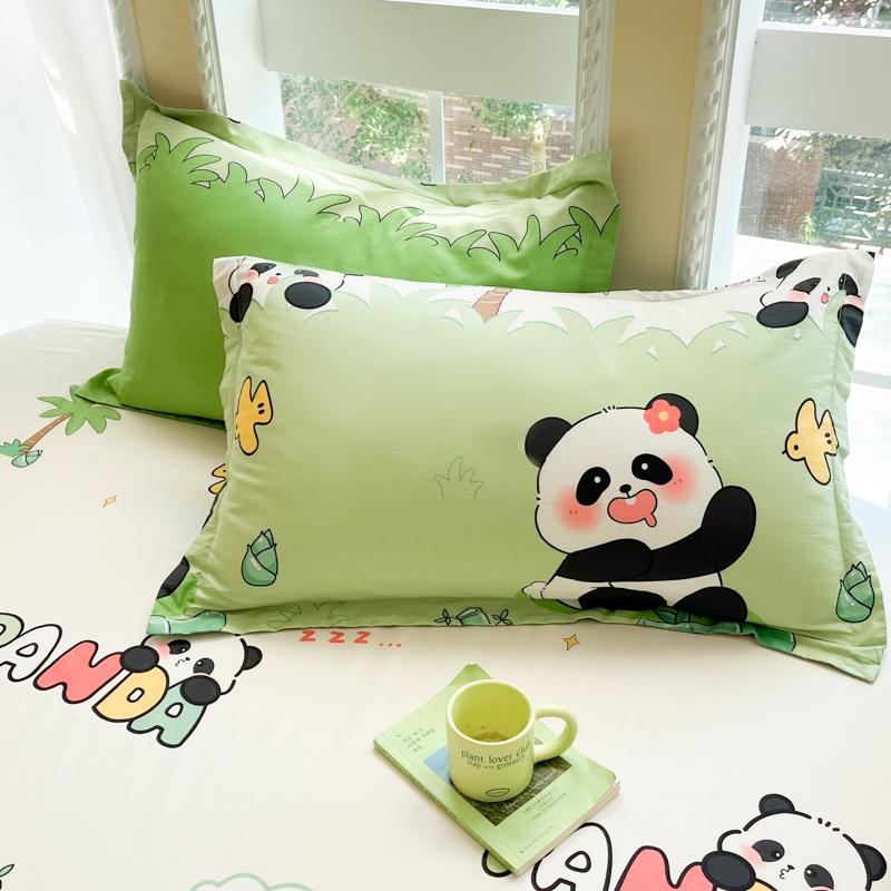 Kawaii Cartoon Panda Fitted Sheet With 2 Pillowcase Bamboo Tree Bed Sheet Set Cotton Bed Cover With Deep Pocket For Child Teen