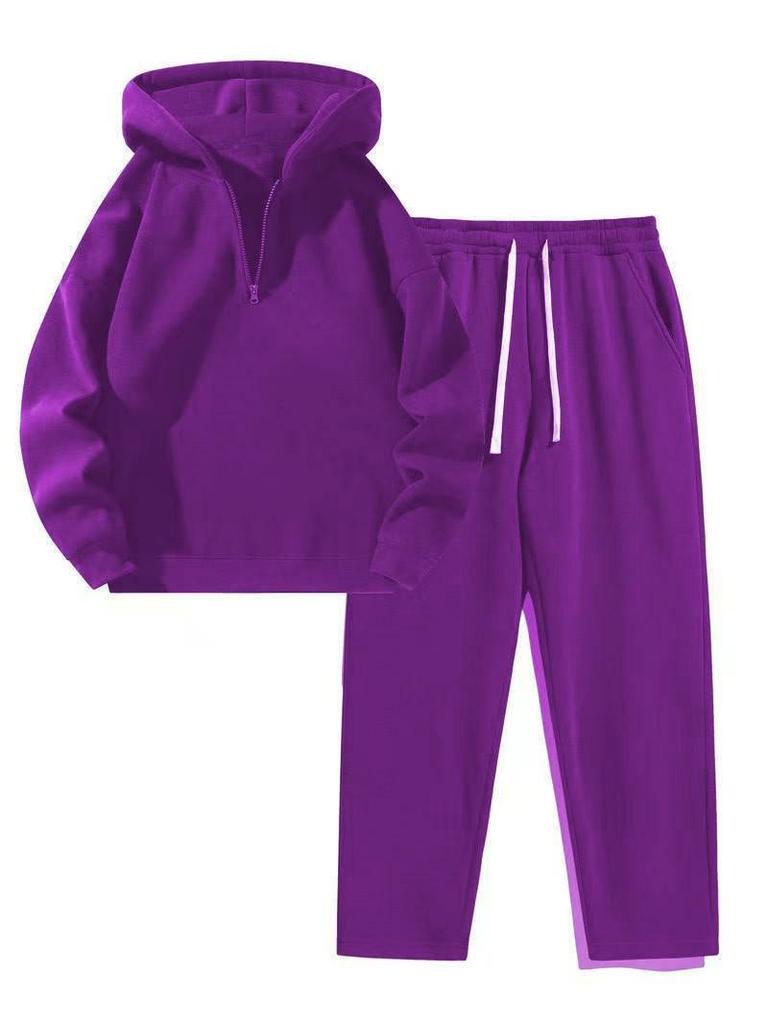 European Women's Two-Piece Sportswear Set: Half-Zip Sweatshirt & Wide-Leg Pants