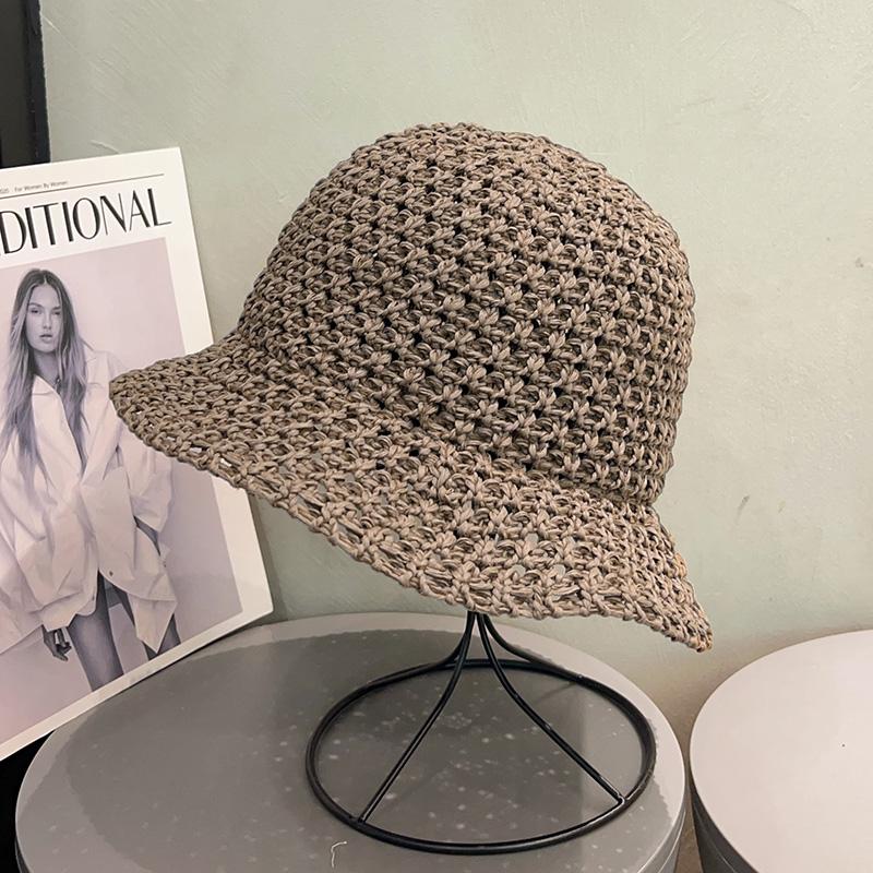 

Соломенная плетеная шляпа-ведро женская летняя ажурная дышащая шляпа-панама складная ветрозащитная модная шляпа от солнца adult (55-58cm)