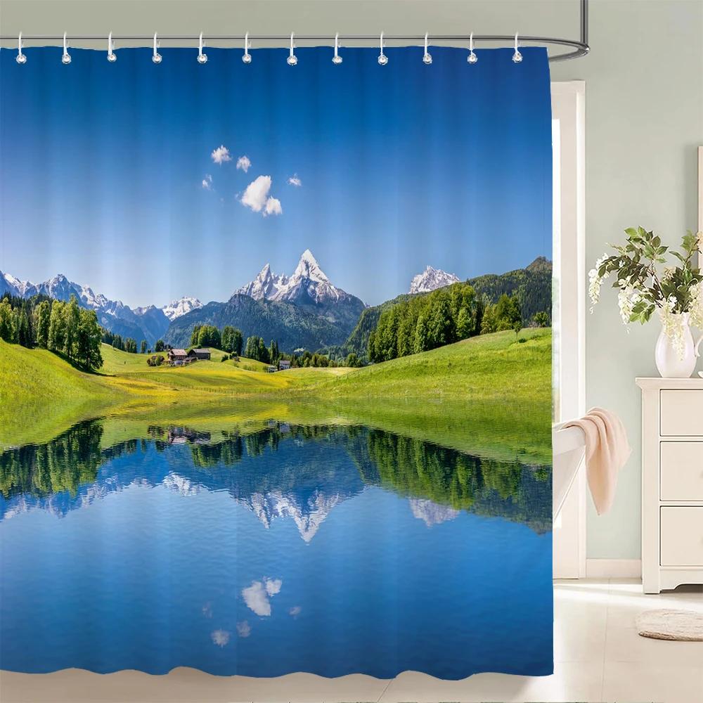 3d Printed Natural Mountains Forest Landscape Shower Curtain Polyester Fabric Waterproof Bathroom Curtains With Hooks 180*180