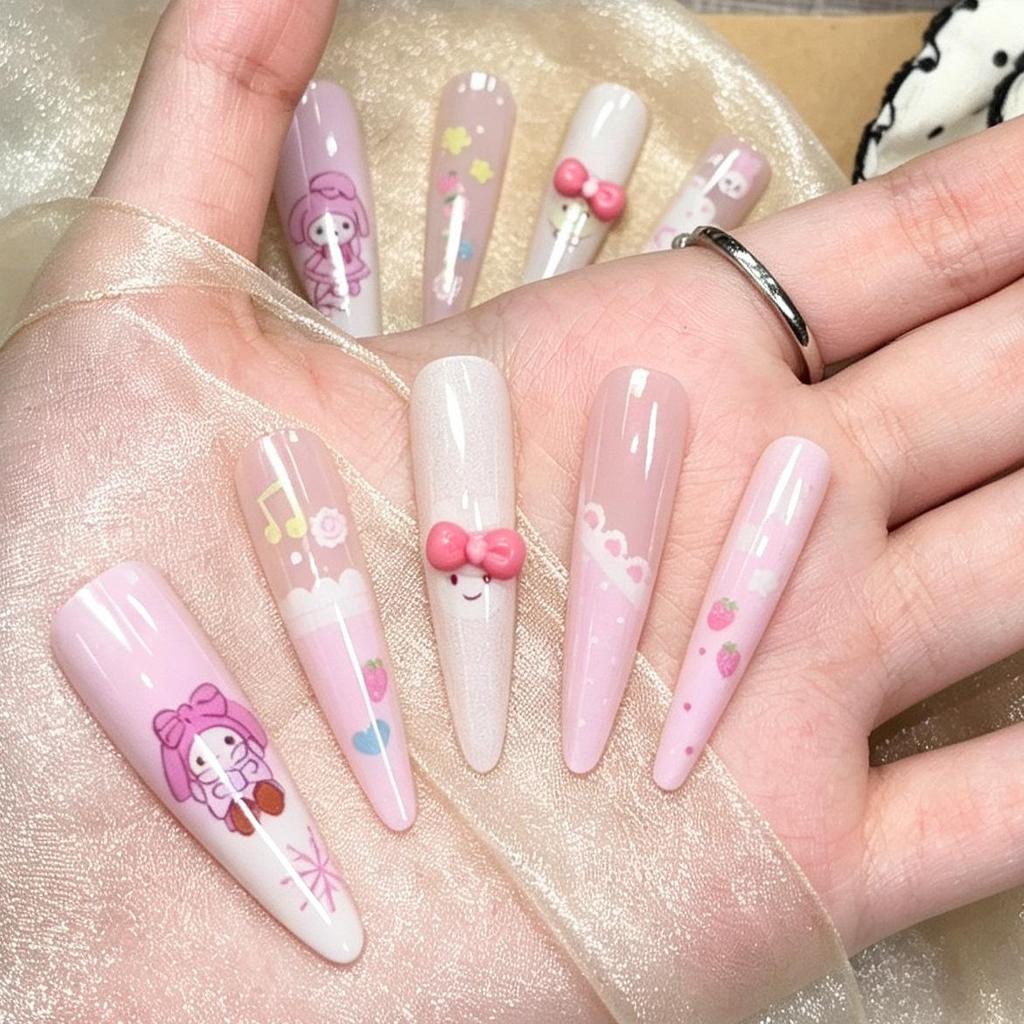 2026 New Year Pink Melody Spring Sweet Student Wearable Detachable Nails