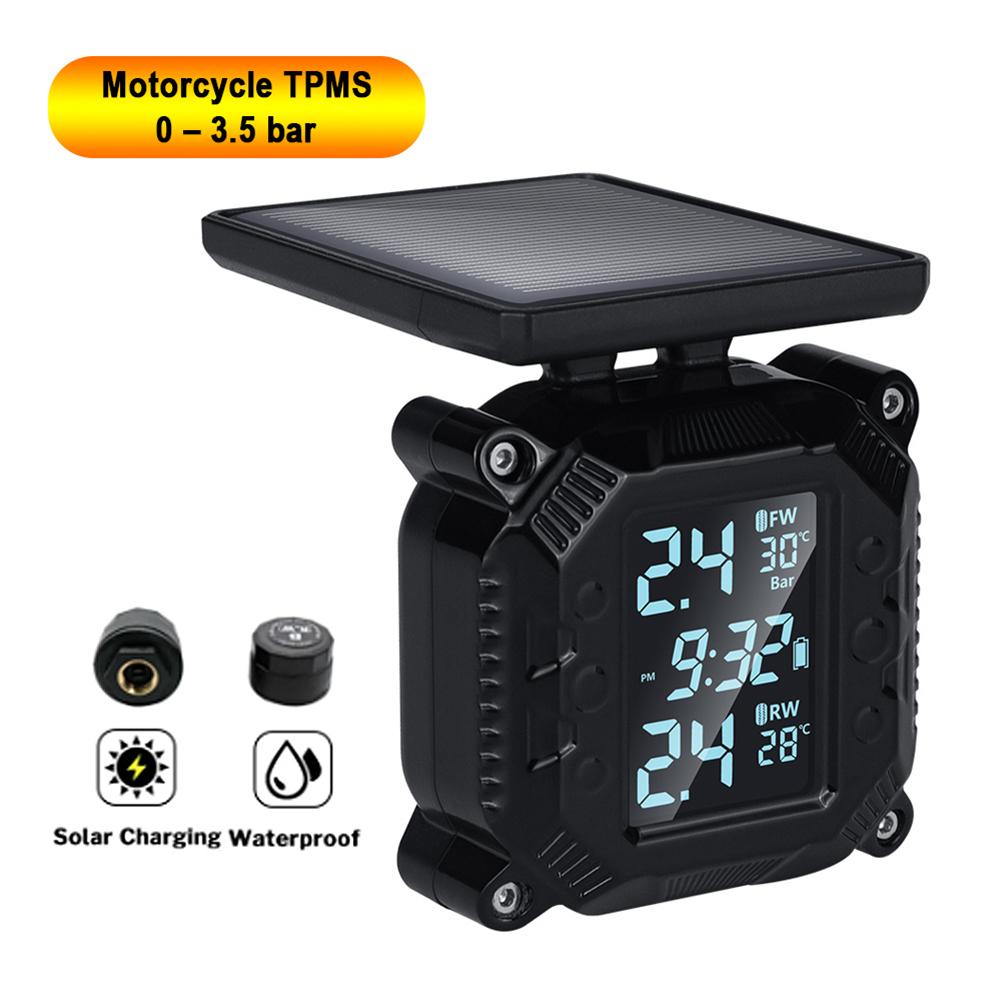 Solar Motorcycle Tire Pressure Sensor LCD Display Tyre Pressure External Sensor IP67 Waterproof TPMS Tire Pressure Alarm Monitor