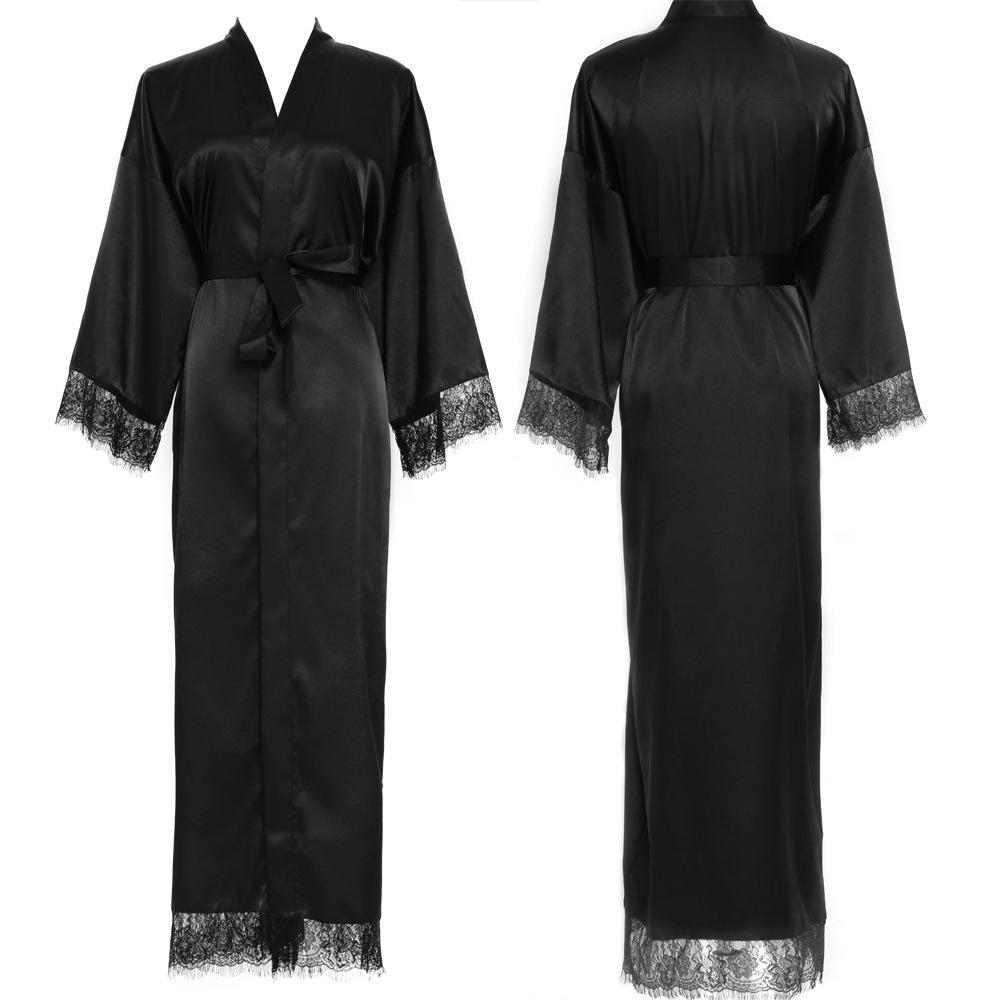 Silk Satin Lace Robes Bridesmaid Bride Wedding Long Bathrobe Womens Robe Lingerie