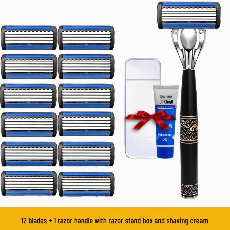 Men's Eight-Blade Old-Fashioned Shaving Razor with National Style Handle