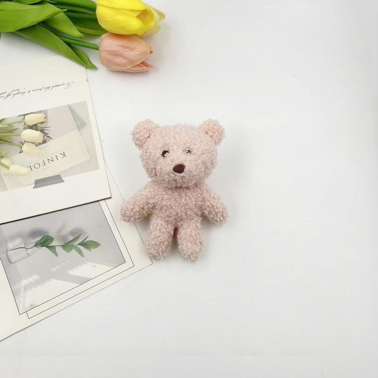 Curly Teddy Bear Keychain: Cute Cartoon Doll Pendant with Clothes and Shoes Accessories Without Keychain розовый