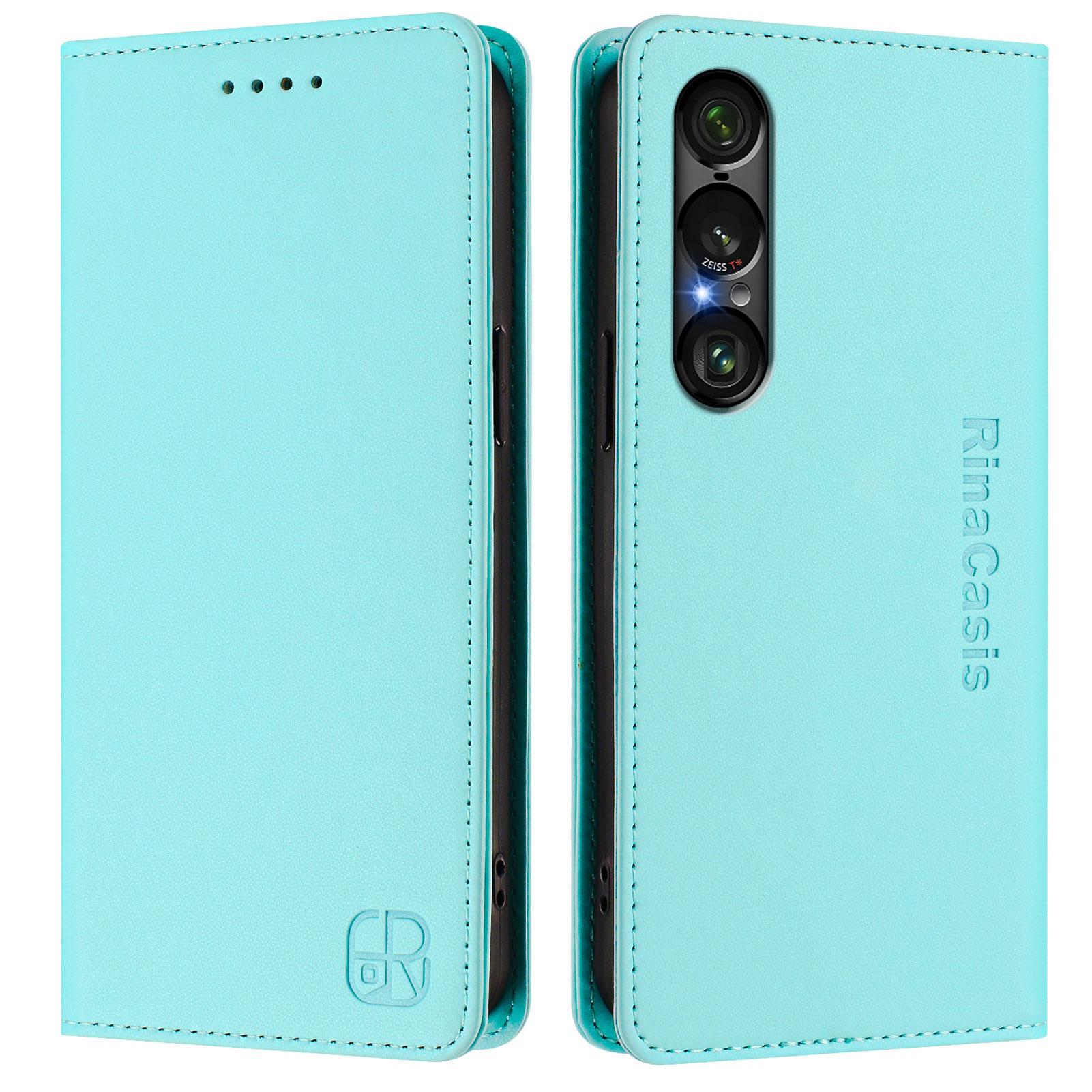 

For Sony Xperia 1 VII Leather Case RINACASIS RC01 Phone Cover with RFID Blocking Wallet Stand Mint Green