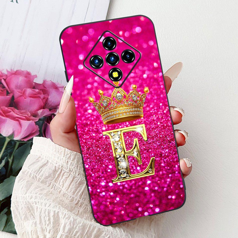 For Infinix Zero 8 8i Fashion Crown Letter Phone Case For Infinix Zero8 Zero8i X687 X87B Black Silicone Soft Cases Bumpers