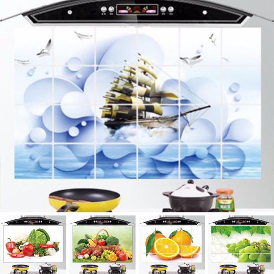 Oljetät köksväggdekal Blomma Grönsaksfrukt Delfin Självhäftande Vattentät Värmebeständig Badrum Kök Väggdekor dekoration