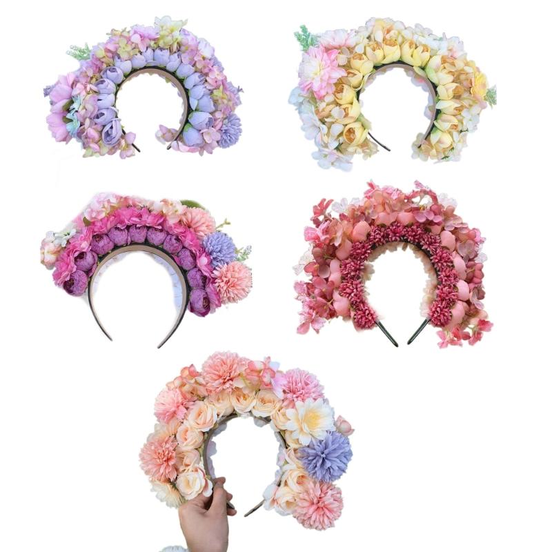 Ethnic Style Bridal Headband Hair Wreath Florals Crown Wedding Flower Headband Beach Hairband for Women Hair Accessory