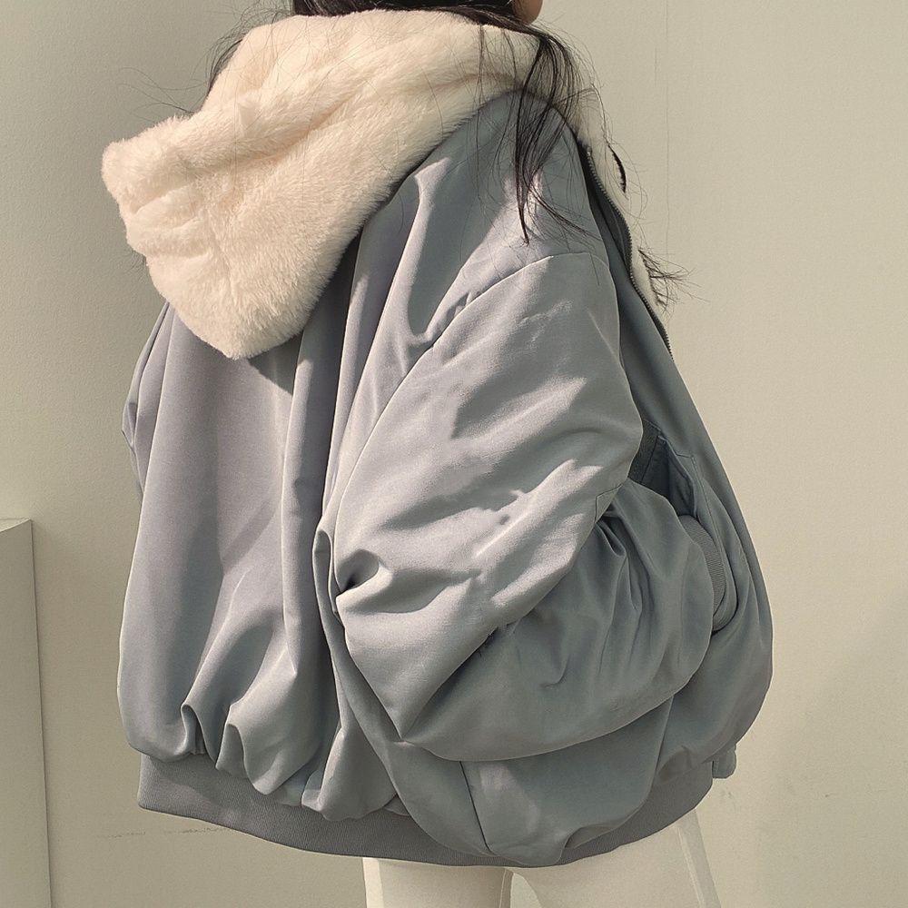 Winter Two Sided Plush Cotton Jacket for Women Loose Hooded with Thick Plush Coat for Women