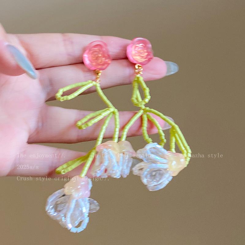 Handcrafted Beaded Flower Tassel Earrings - Trendy Beach Style Statement Accessories for Women