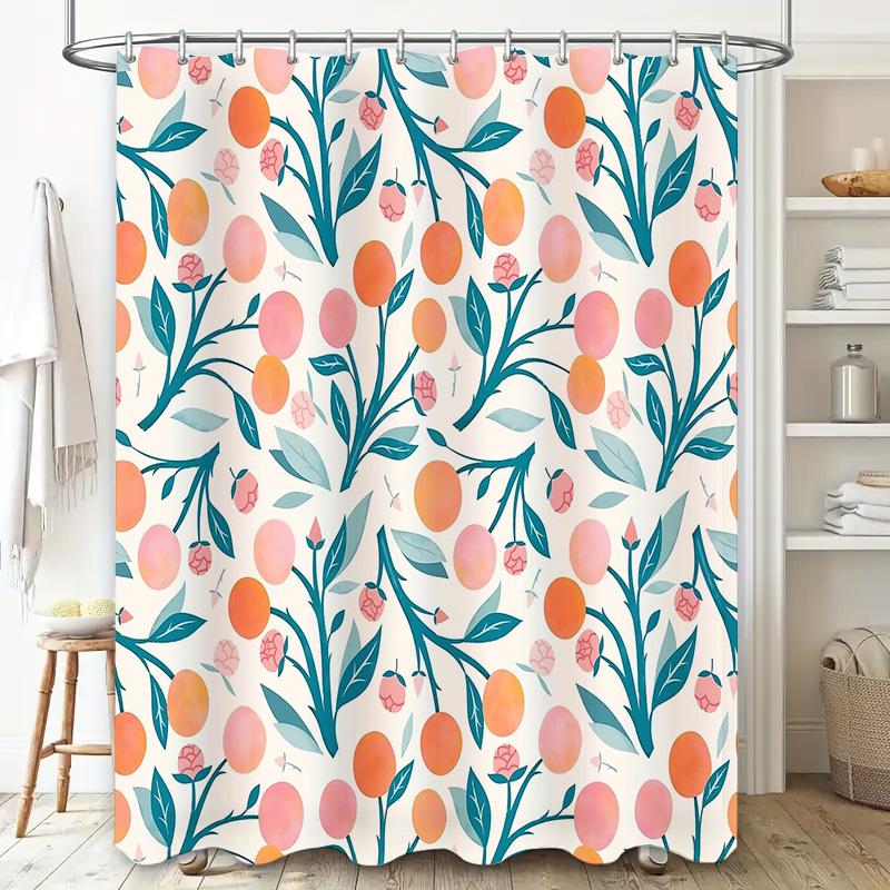 Floral Shower Curtain Botanical Print Nature Pattern Bathroom Decor Farmhouse Style Waterproof Fabric Backdrop Vintage Aesthetic