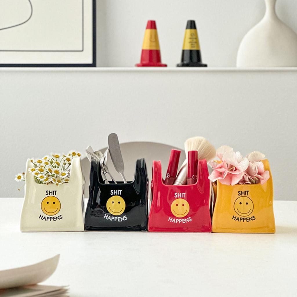 Ceramic Smiley Jar - Minimalist Desktop Storage for Pens Keys Trinkets, Positive Vibes Home Decor