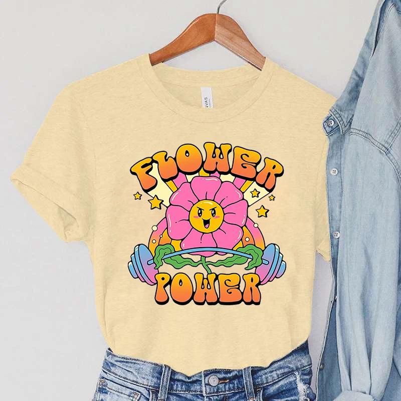 Power of Flowers Printed T Shirt Harajuku Hip Hop Funny Tee Women Streetwear Tshirt Top for Sweet Girls T-shirt Ladies Clothing