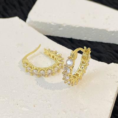 1 Pair Cubic Zirconia Huggie Earrings U-shaped Small Contrast Color Polished Metal Earrings Cartilage Nail Earrings Daily Dating Party Jewelry