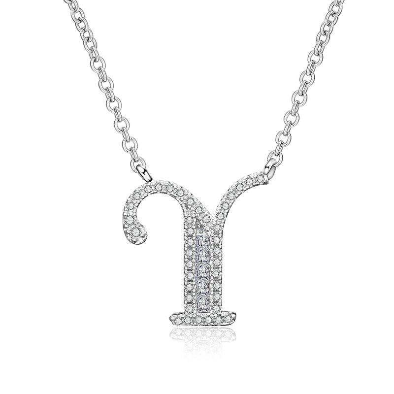 WWJ Collier élégant avec pendentif en zircone cubique brillant avec 26 lettres initiales