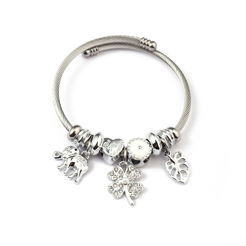 Simple Fashion Stainless Steel Bracelet With Crystal Bead Pendant Unisex Jewelry