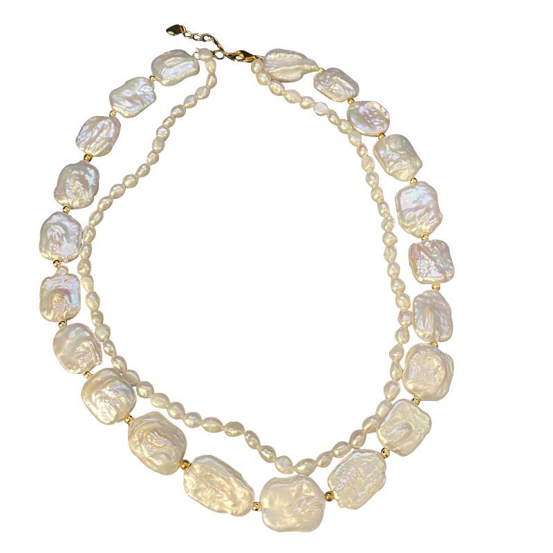 Natur Süßwasserperle Barock Doppellagige Halskette - Schlichtes, Trendiges und Vielseitiges Design.