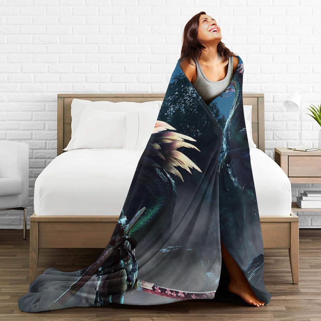 Monster Hunter Wilds Flannel Blanket Winter Soft Durable Throw Blanket for Couch Chair Fashion Bedspread Sofa Bed Cover