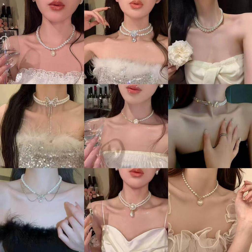 Glänzende Diamant-Schmetterling-Perlenkette: Damen Retro Würziges Mädchen Luxus Schlüsselbein Kette