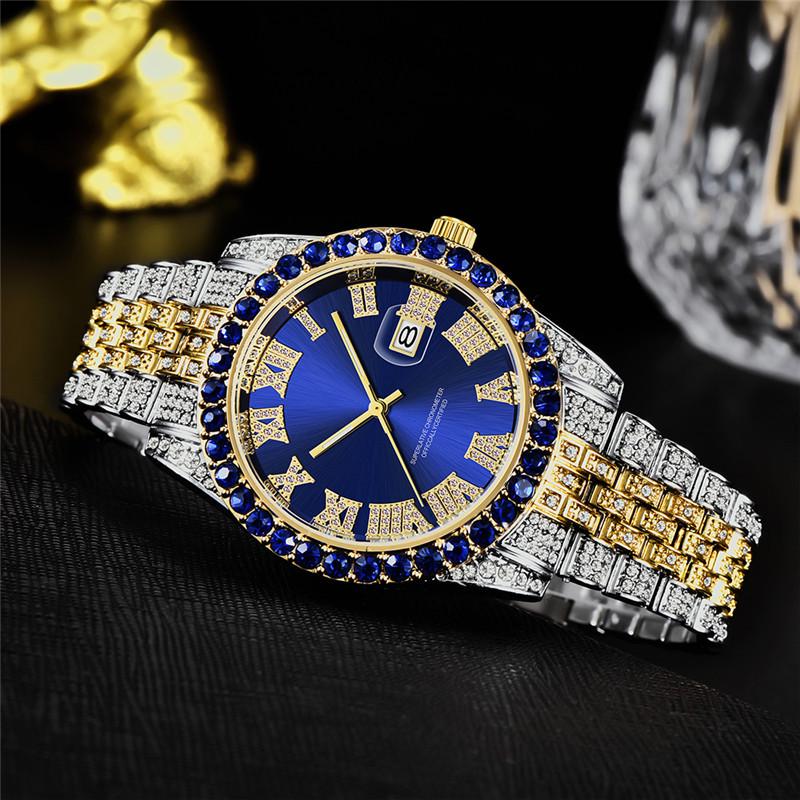 Huaqiangbei Men's Diamond-Studded Submariner Hip Hop Quartz Watch with Calendar