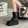 Módní dámské kotníkové boty s platformou a kulatou špičkou Korejský styl Černé Béžové Kožené Boční Zip Platforma Botas Mujer 35